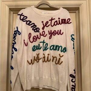 QUEEN OF SPARKLES White and Red Crew Neck Sweater